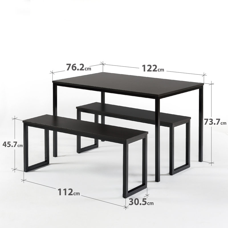 Winterton 3-Piece Dining Table and Bench Set – Space-Saving Kitchen Table with Sturdy Steel Frame & MDF Wood Surface – Seats 2-4 – Small Dining Set - 4 Person Dining Table and Bench
