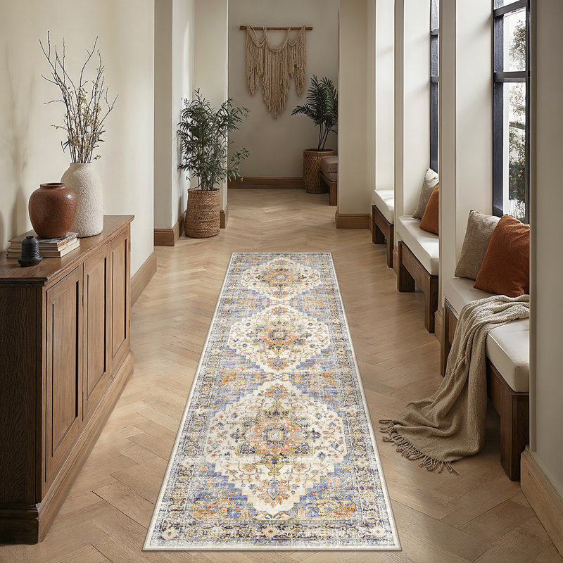 Elaine Washable Vintage  Fashion Rug for Living Room  with Non-Slip Backing, Runner 2" x 8'