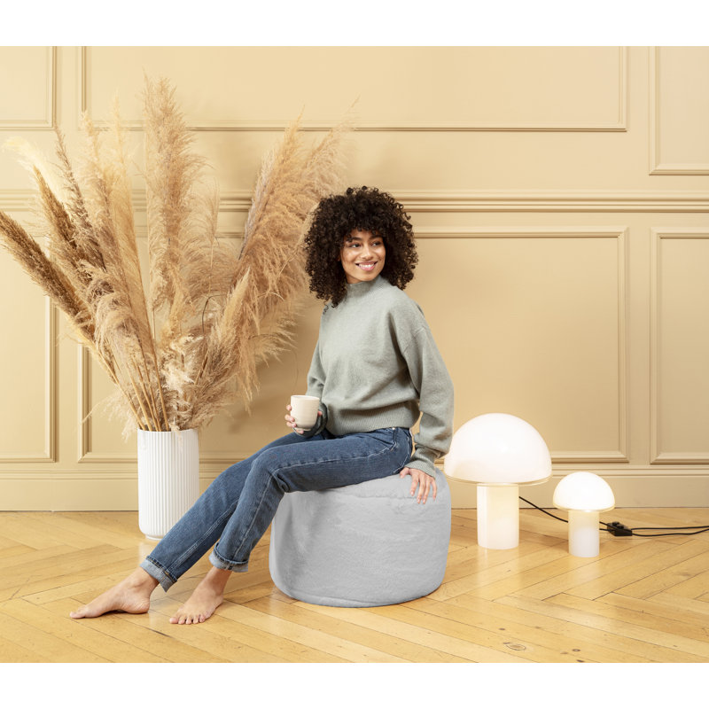Dotcom Softy Plush Bean Bag Ottoman/Pouf, Gray Faux Fur