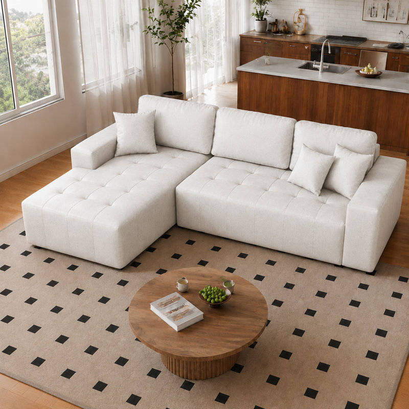 Canapé modulaire en L en similicuir avec méridienne d'angle, canapé à compression en mousse haute densité, canapé sans assemblage pour le salon
