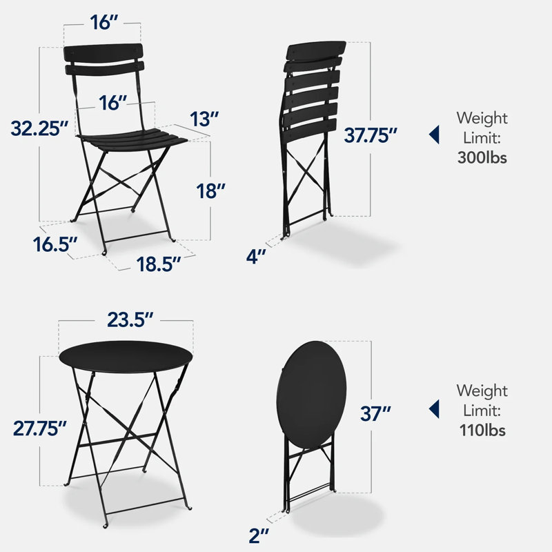 Folding Patio Bistro Set, Black