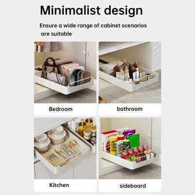 Pull Out Cabinet Organizer, Pull Out Telescopic Kitchen Drawer, No Drill Extendable Sliding Shelf and Storage for Kitchen, Cupboards, Pantry, Bathroom