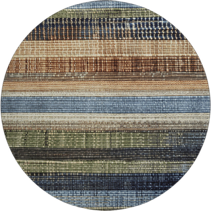 Premium Machine Washable Medena AMF1873 Stripes Rug, Round 8'
