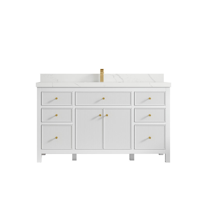 60'' Single Bathroom Vanity with Quartz Top, Calacatta Laza Quartz