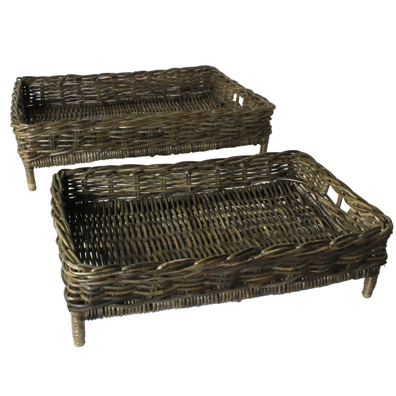 Ensemble de plateau de réception en rotin Jurnee, 6,5 po x l 23,5 po x P 14,5 po