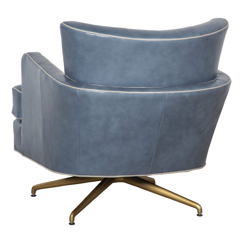 Kyle Swivel Armchair, Brushed Brass, 1181 Pearl Genuine Leather