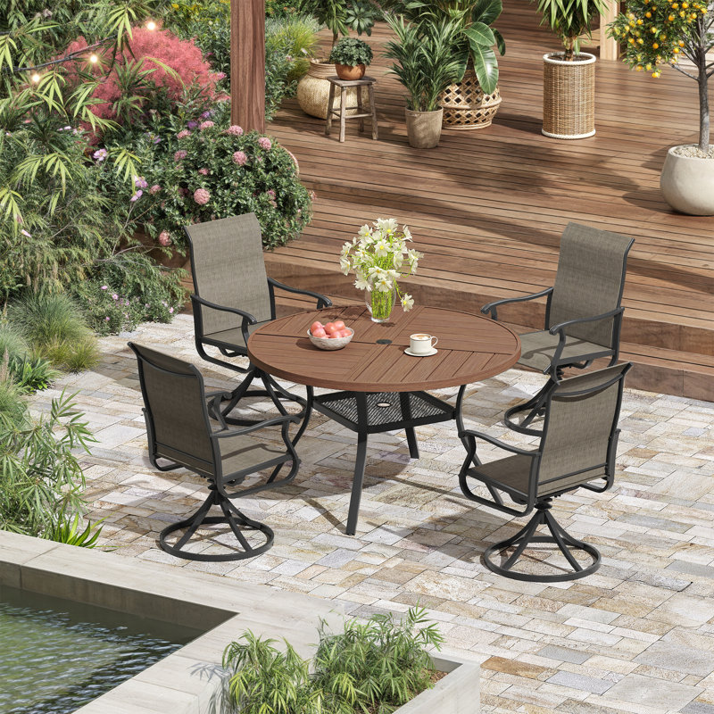 Ensemble repas d'extérieur pour 4 personnes avec chaises pivotantes 4 personnes, Noyer/brun