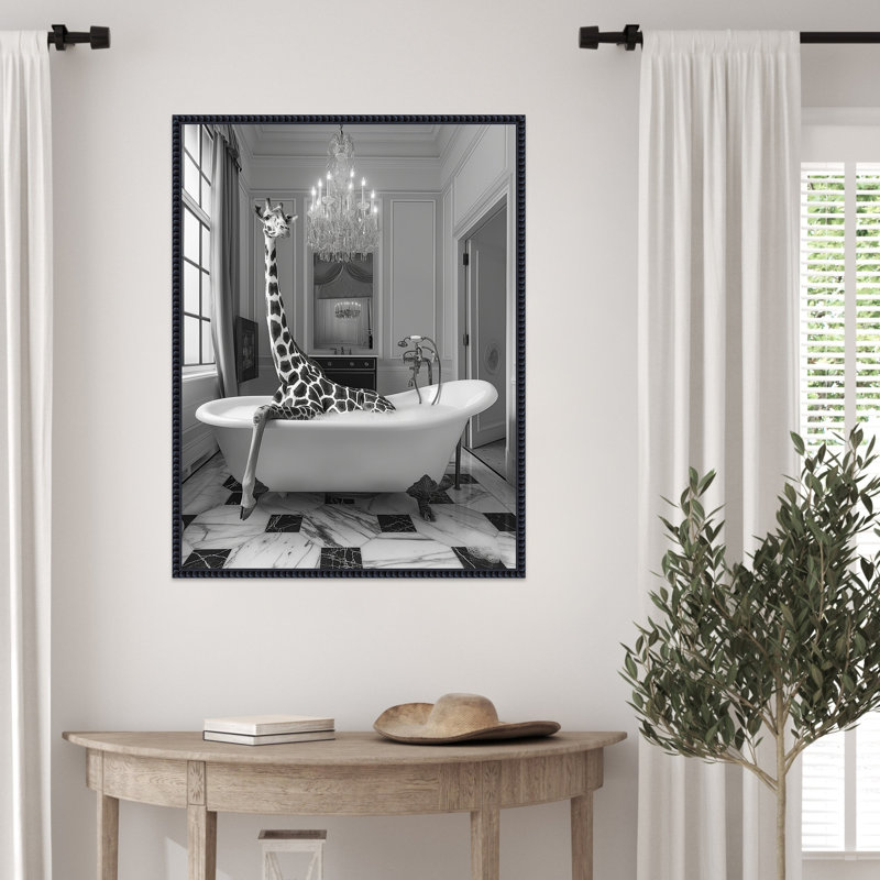 Girafe Glam Soak par Kever, reproduction d'art sur toile encadrée, H 30 po x l 23 po