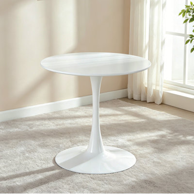 31.5"White Color Top Tulip Table Mid-Century Dining Table For 2-4 People With Round Mdf Table Top, Pedestal Dining Table, End Table Leisure Coffee Table