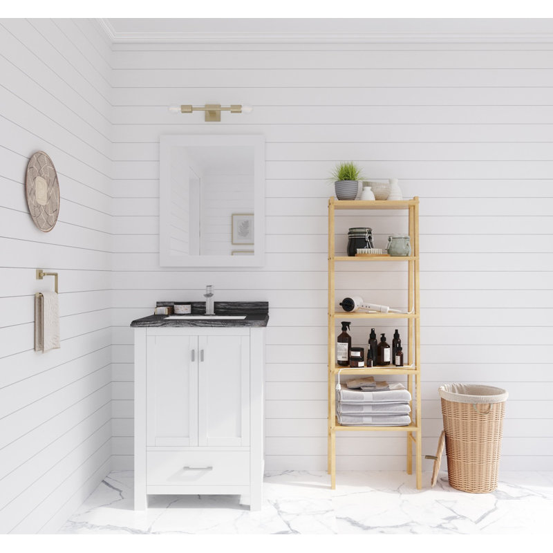 Ensemble de meuble-lavabo pour salle de bain simple 24 po Mariário, Bois noir, Blanc