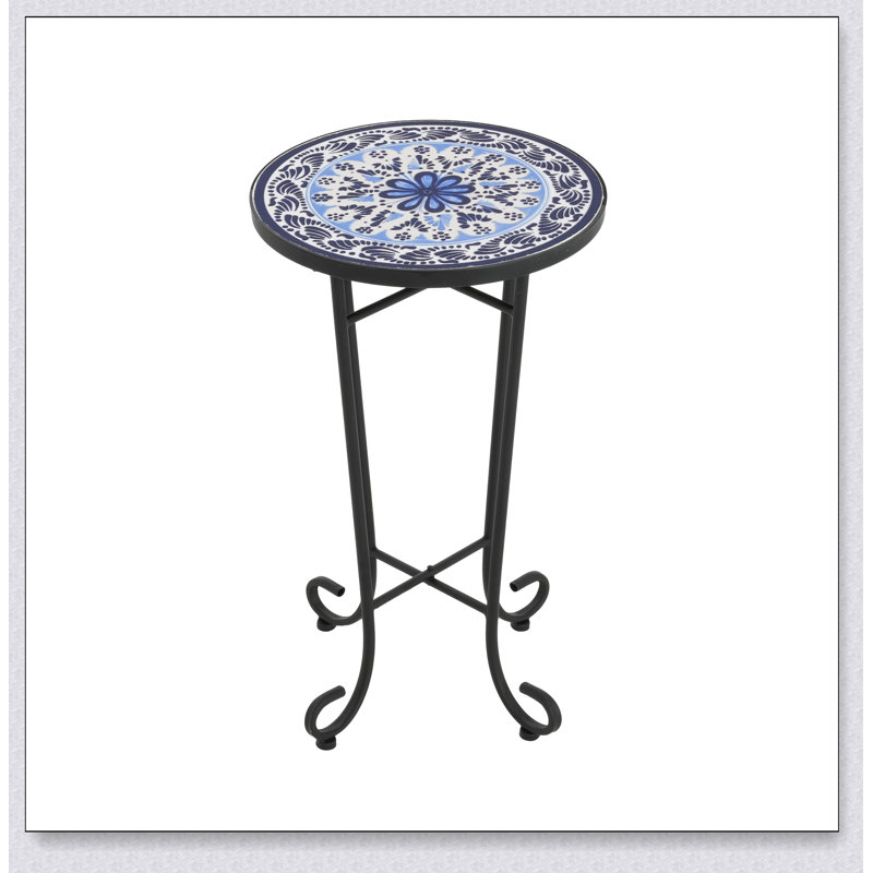 Table d'appoint de patio, bleu et noir
