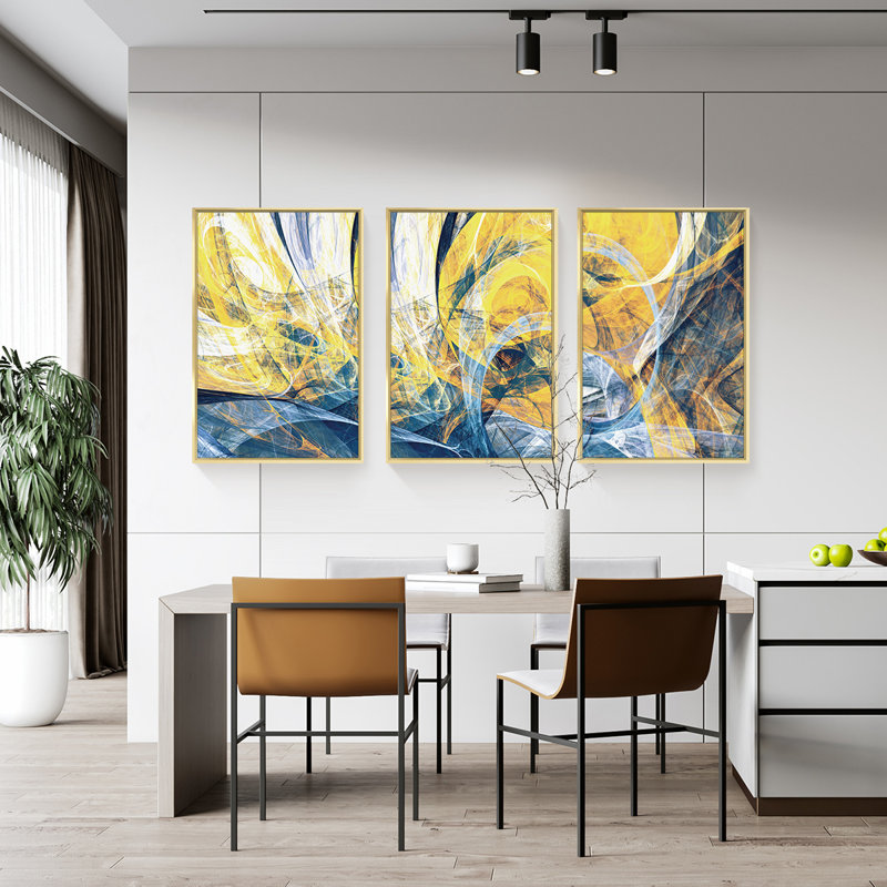 Dessin au trait encadré en aluminium, ensemble de 3 reproductions encadrées sur toile, H 24,3 po x l 48,3 po x P 1,65 po