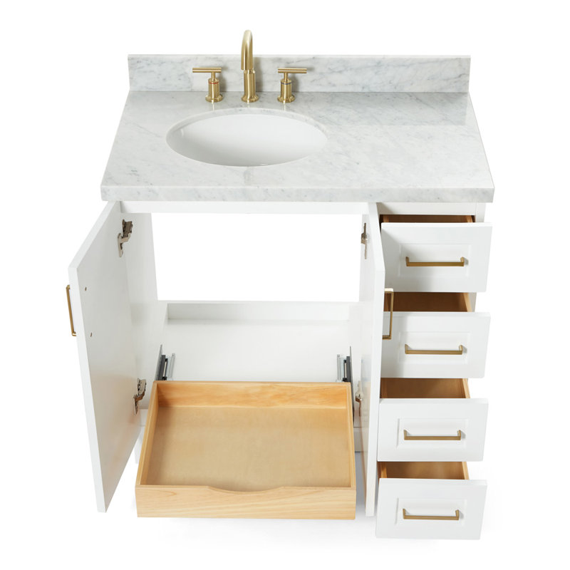 ARIEL TAYLOR 37 IN LEFT OFFSET RECTANGLE SINK VANITY, White, Oval, Left 
