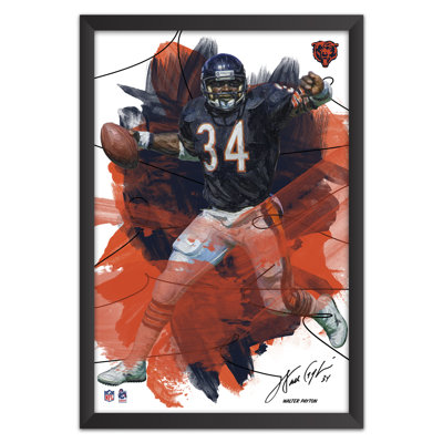 Sporticulture NFL Chicago Bears Walter Payton 34 Brush Stroke Framed Wall Art, Football Legend Poster Decor, 20 x 25 Inch Fan Cave Artwork