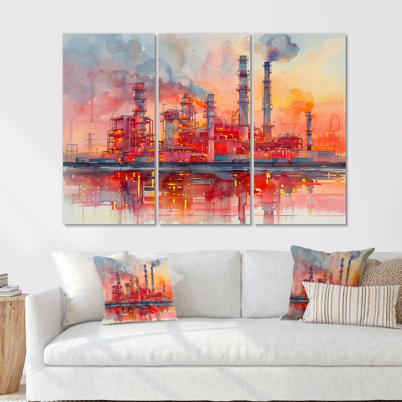 Ensemble de salon d'art mural rouge et orange, H 28 po x l 36 po x P 1 po, Toile tendue