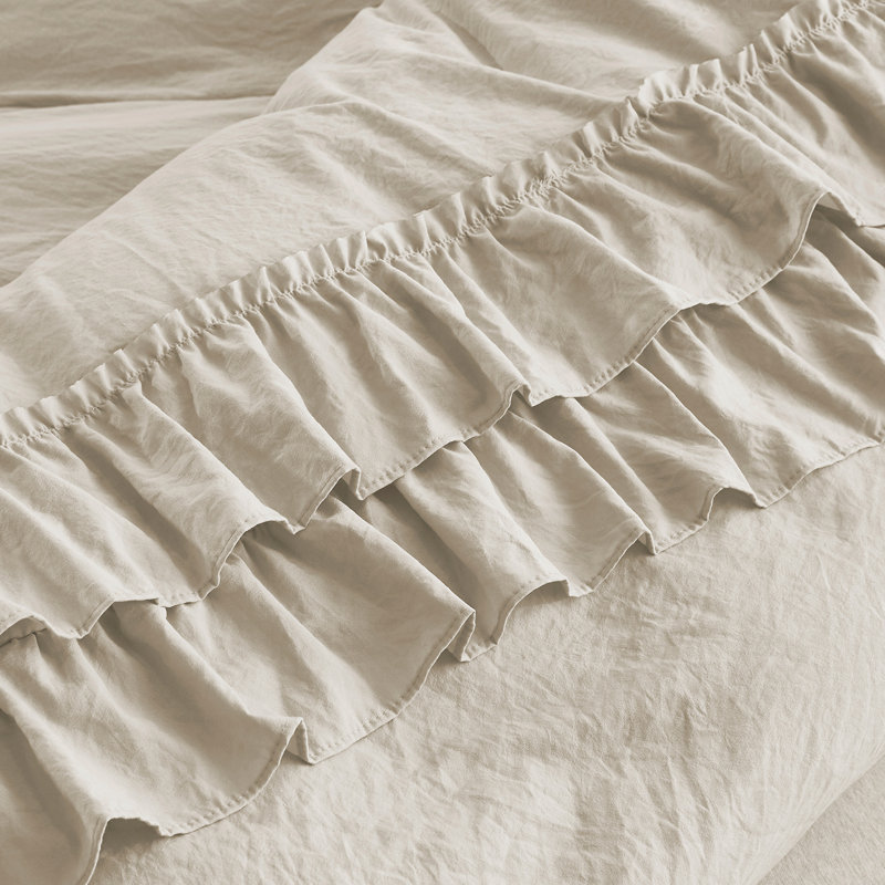 Size 3 Piece Ultra Soft Pre-Washed Duvet Cover Set with Handmade Ruffle Fringe, Camel, King Duvet Cover + 2 King Shams