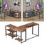 Bureau d'ordinateur en forme de L, bureau de coin en bois rustique de 50 po avec structure en métal, tablettes de rangement, crochet pour casque d'écoute pour la maison et le bureau - Hj-cdesk-150-b