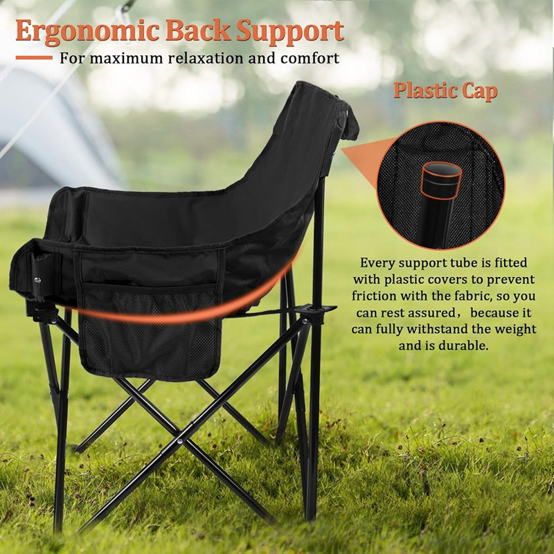 Outdoor Camping Chair For Adult, Large Portable Folding Moon Chairs With Carry Bag For Patio Beach, Fishing, Lawn And More Outdoor Sports, 600d Oxford Fabric & Heavy Duty Steel (1, Black)
