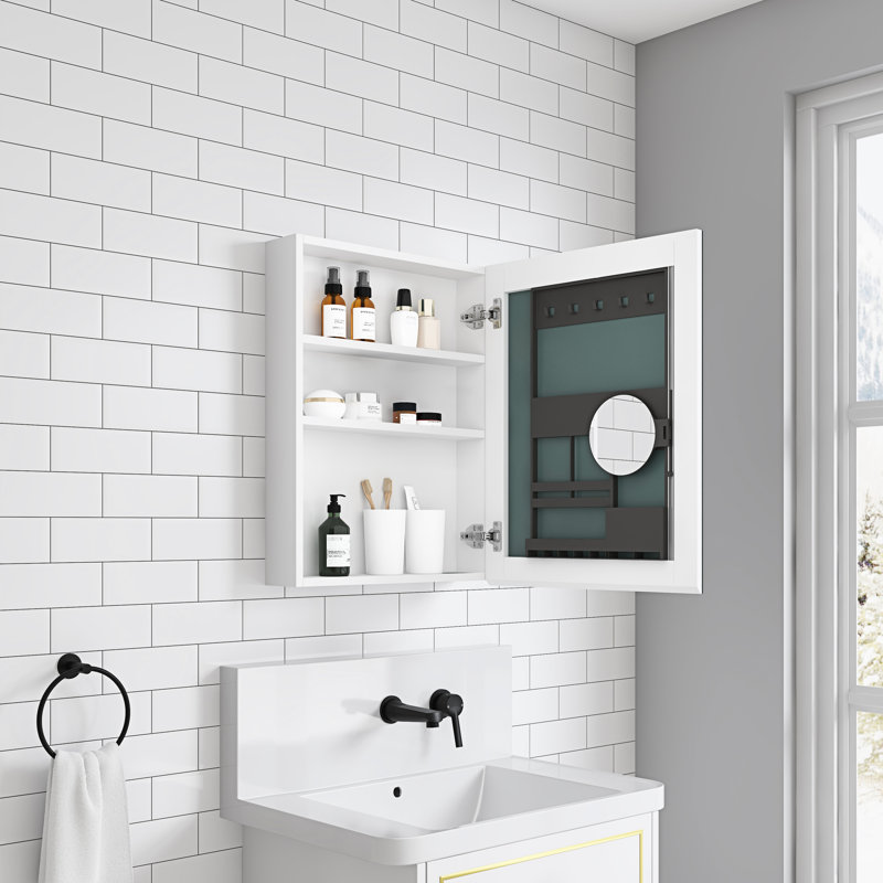 Armoire à pharmacie de salle de bain l 20 po x H 26 po - Miroir biseauté, ouverture à droite, tablette spacieuse, fabrication en bois d'ingénierie blanc