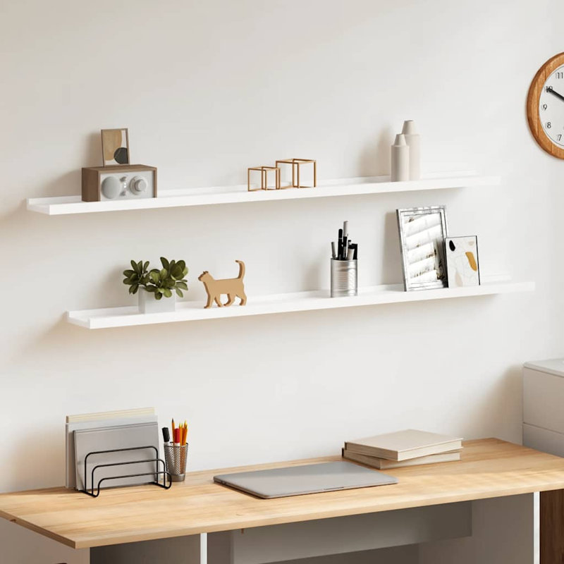 Ensemble de 2 tablettes murales flottantes en bois aggloméré blanc 45,3 x 3,5 x 1,2 po, White