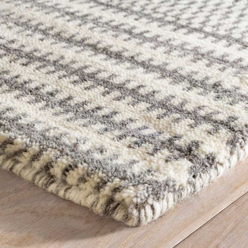 Tracks Grey Hand Loom Knotted Wool Rug, Rectangle 5' x 8'