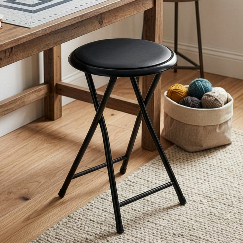Slayder 18" H Backless Folding Stool , Black/Black