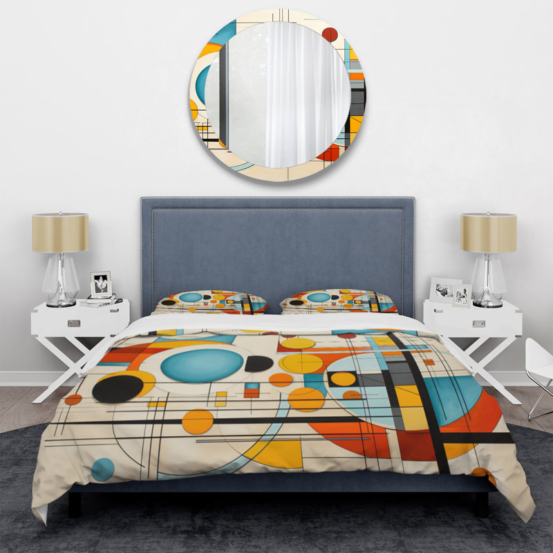 Ensemble de housse de couette orange et bleu Mid Century, Housse de couette pour très grand lit et 2 très