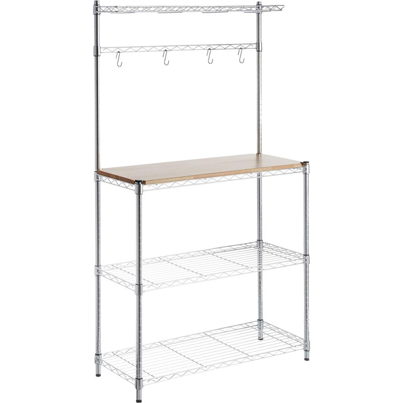Étagère de cuisine à 3 niveaux avec plateau amovible, bois / chrome, P 14 po x l 35,83 po x H 63,31 po