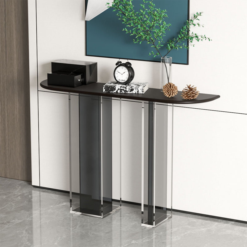 Console simple en bois massif et acrylique, H 31,5 po x l 47,24 po x P 11,81 po, Noir/transparent