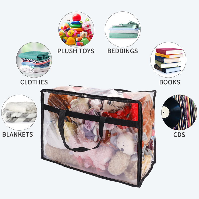 60L Clear Storage Bag, With Zipper And Reinforced Handle,(Clear/4 PCS)
