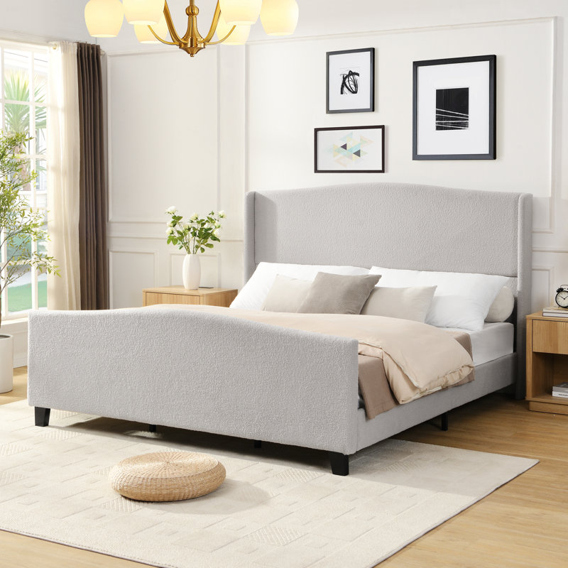 Bed Frame With Upholstered Headboard And Footboard, Gray, Très grand lit
