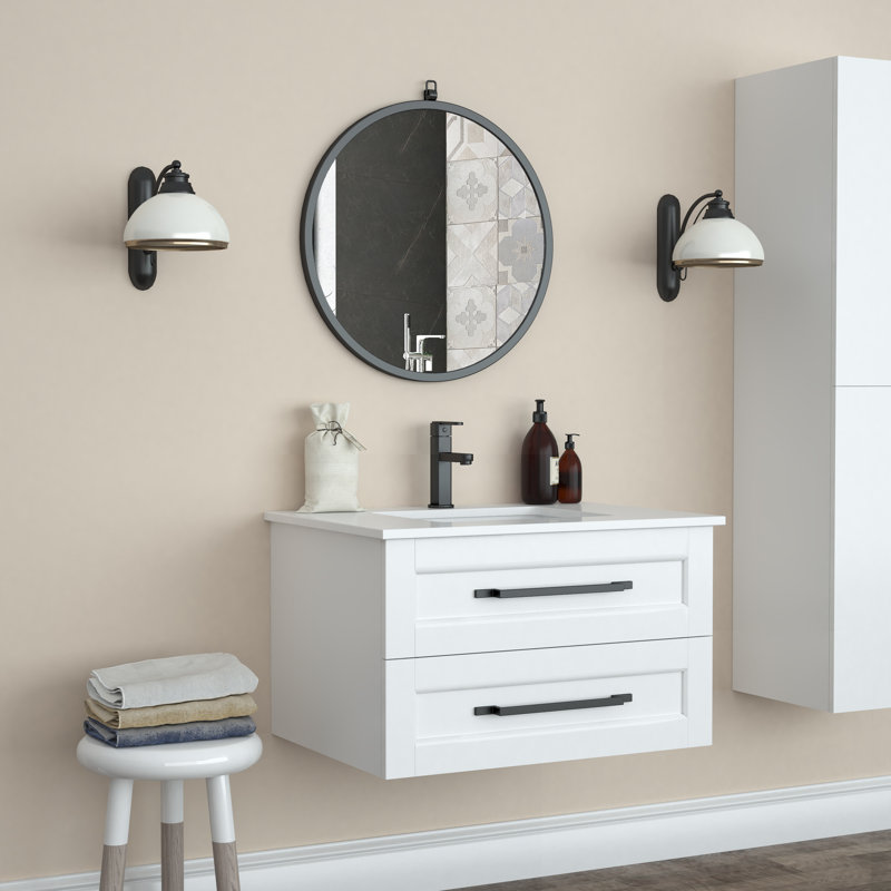 Metal Flat Wall Mirror with Hooks, 24" x 24", Black