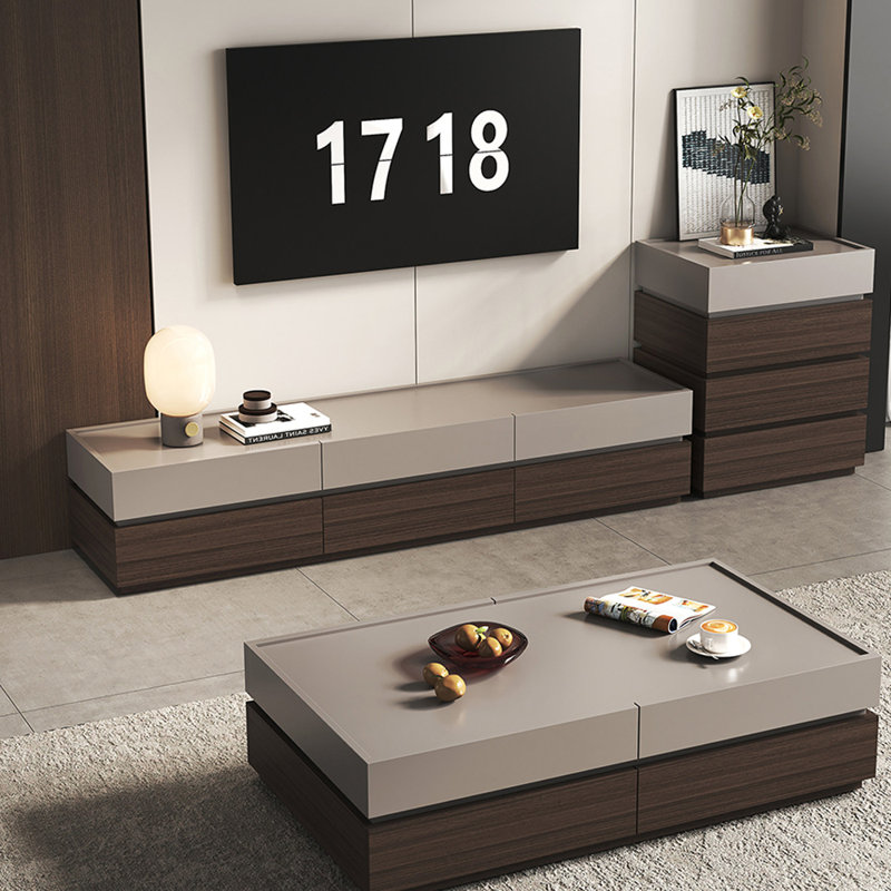 Meuble télé avec tiroirs multiples Living Room, 18.11"H x 82.67"L x 15.74"W, Dark Nut-Brown/Light Gray