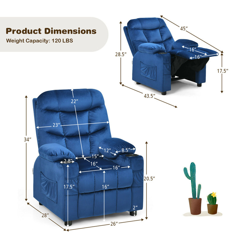 Heacock Kids 16'' Recliner and Ottoman, Blue