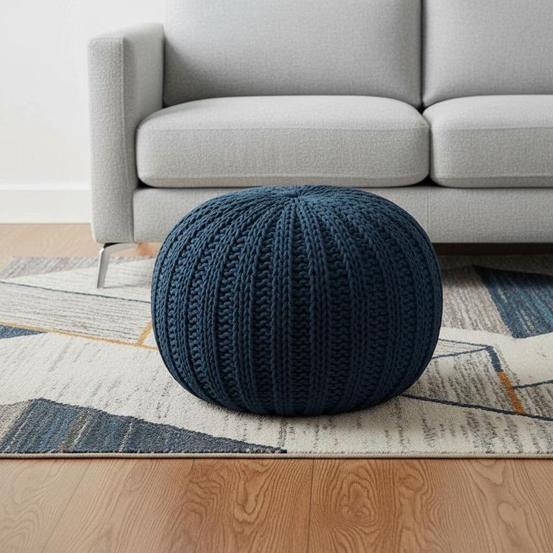 Pouf rond en coton bleu 20 po