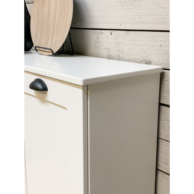 Cheyne Double Trash Bin Cabinet, White/Black