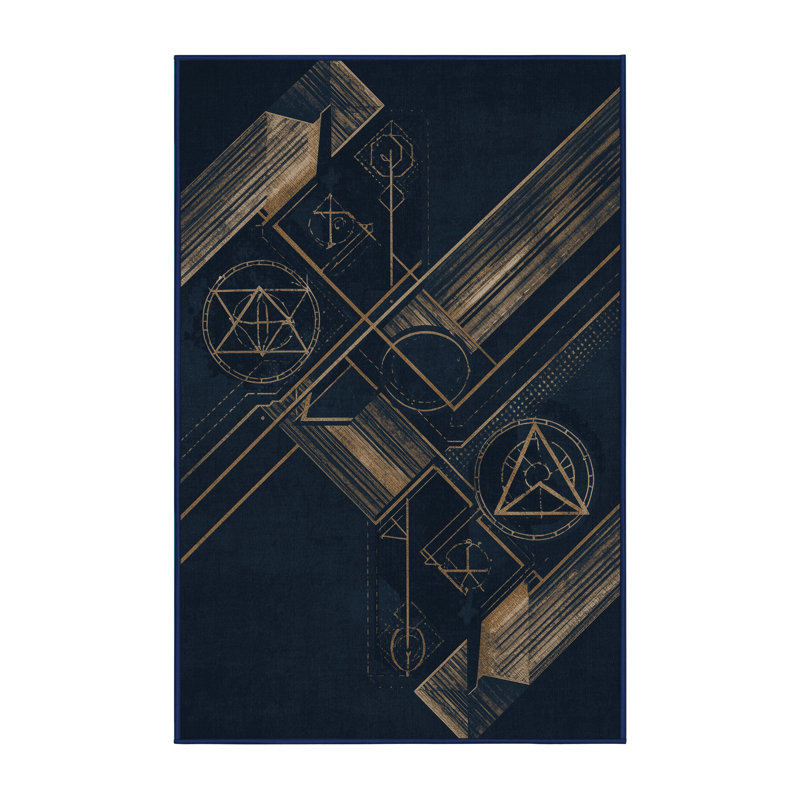 Tapis gris moelleux doux d'inspiration mondiale Edgemont - reliure marine, 8 x 12