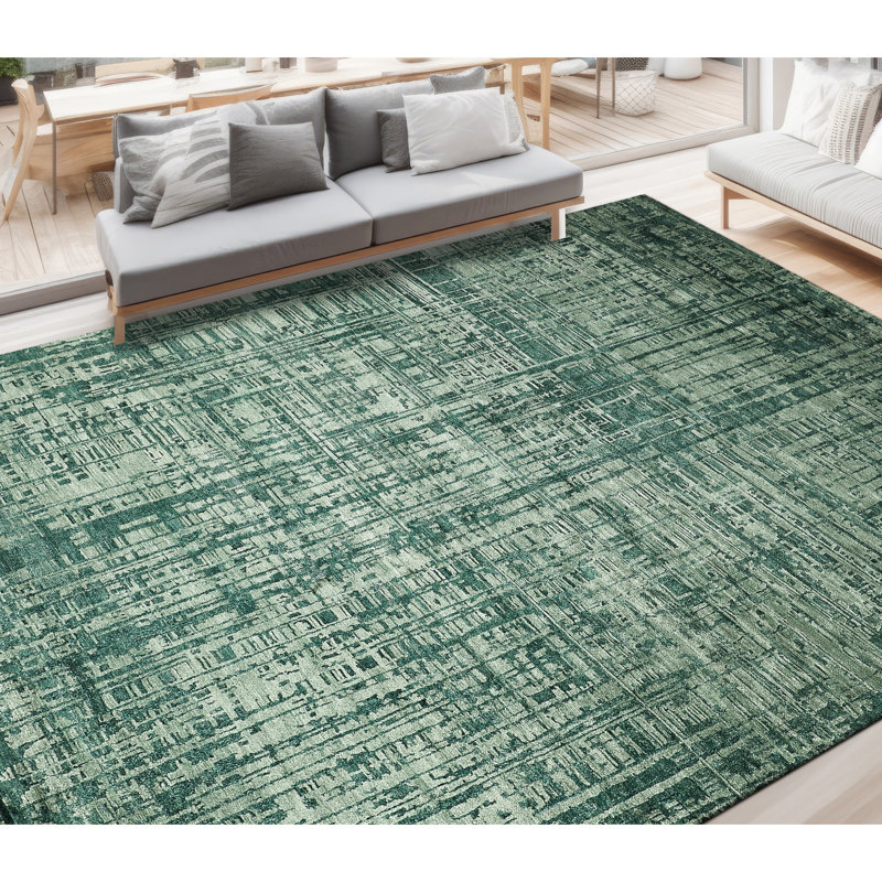 Abstract Area Rug in Green, Rectangle 2' x 3', Wool