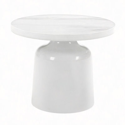 Engineering Marble & White High Gloss Finish End Table