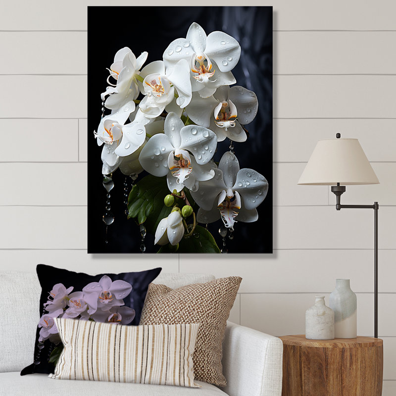 Pétales d'orchidées blanches élégantes sur toile, Toile tendue, H 40 po x l 30 po x P 1,5 po