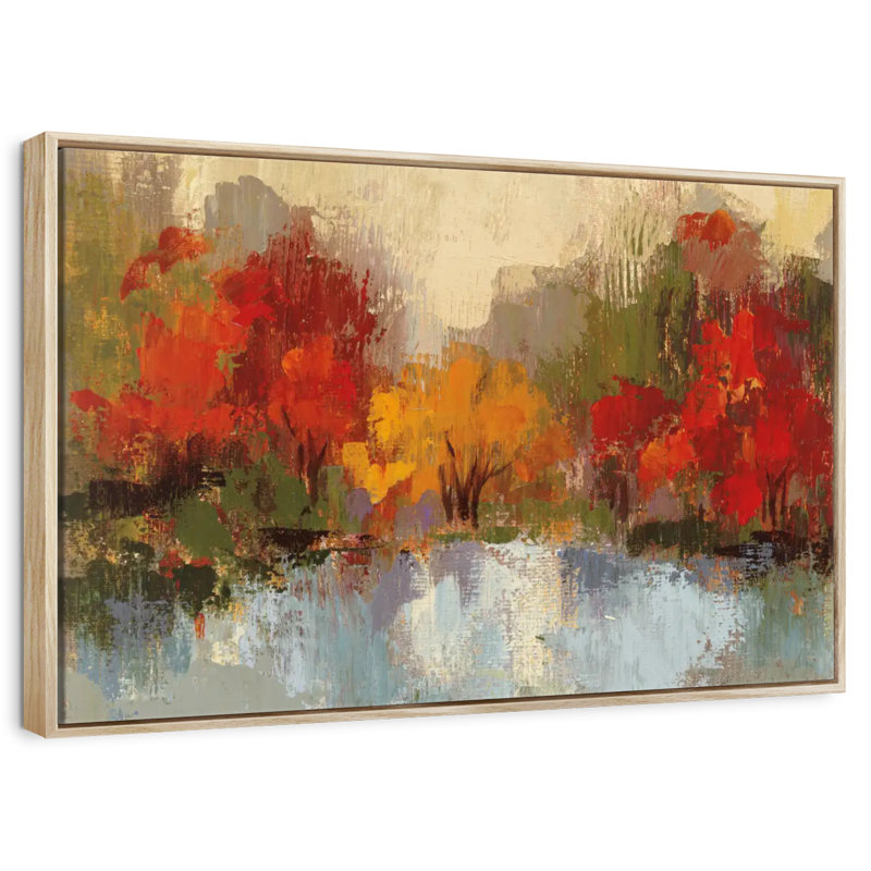 Automne Riverside I, Cadre flottant en bois naturel, 43 po x 29 po
