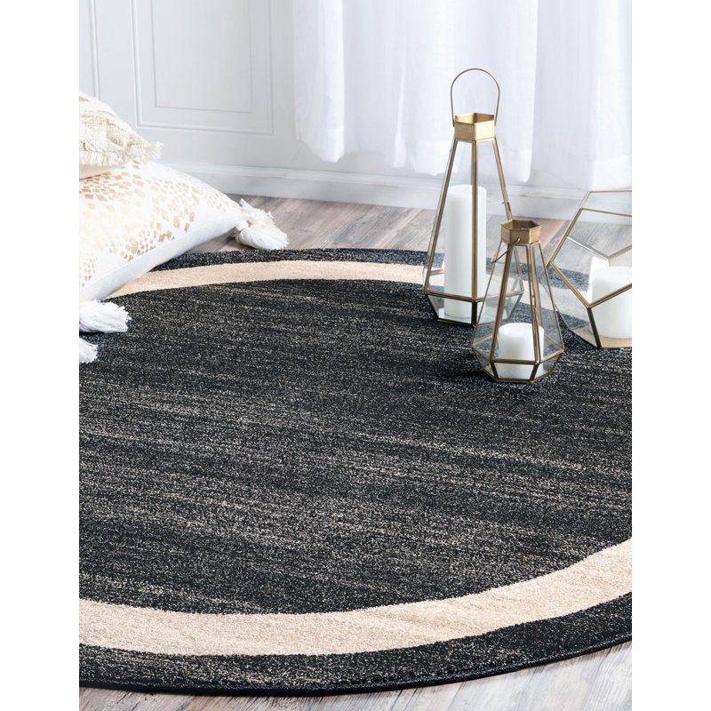 Tapis noir / ivoire Cregan, Rond 6 pi 1 po x 6 pi 1 po