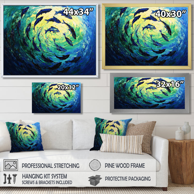 Tuna Fish Swimming - Shark Wall Art, 12" H x 20" W, Picture Framed Print, Black