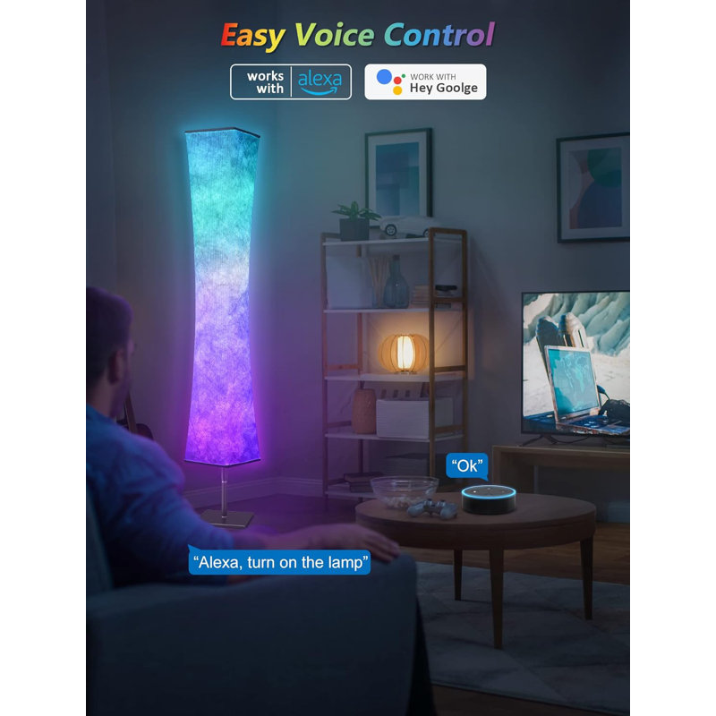 60'' RGB Color Changing LED Floor Lamp with White Fabric Shade