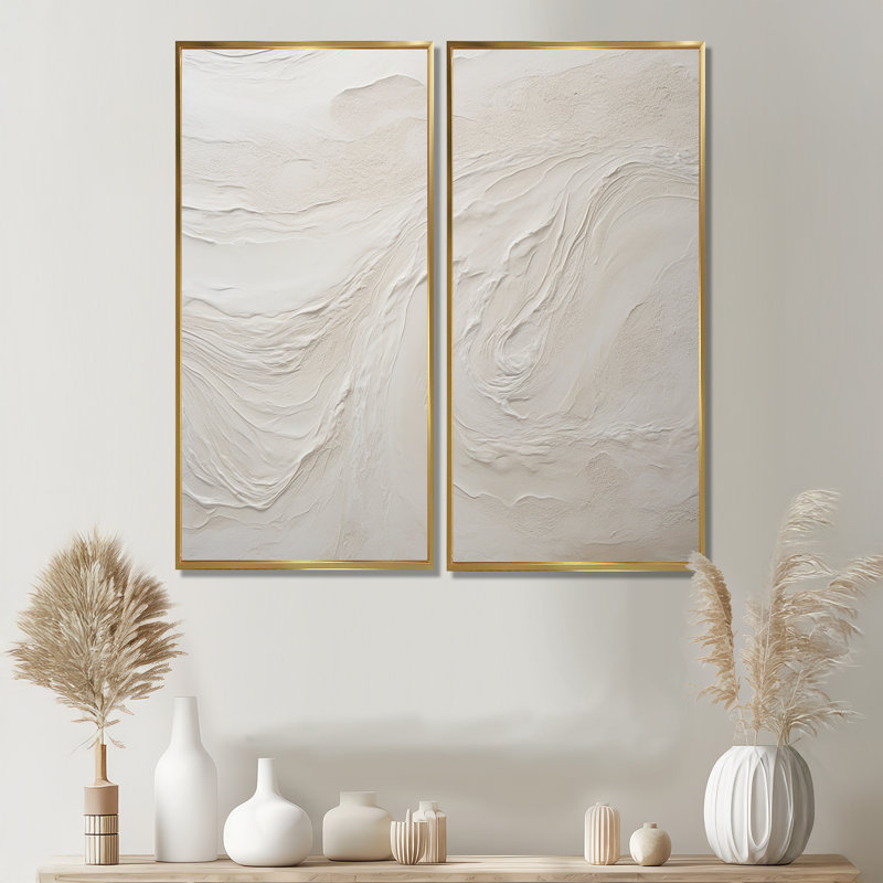 Clate - Beige Printed Wall Art 2-Pieces, Floater Framed Print without Mat, 40" H x 40" W, Gold