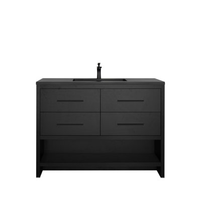 Cessily 48 po L x 19 po P 4 tiroirs Meuble-lavabo autoportant avec évier simple et Comptoir en Quartz noir