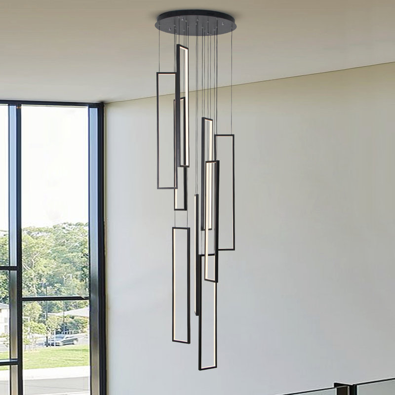 Large Black Aluminum Rectangle Cluster Chandelier Light