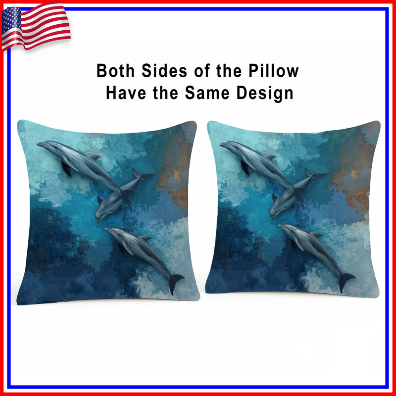 Coussins Dolphins In Ocean, 14 X 14 pouces