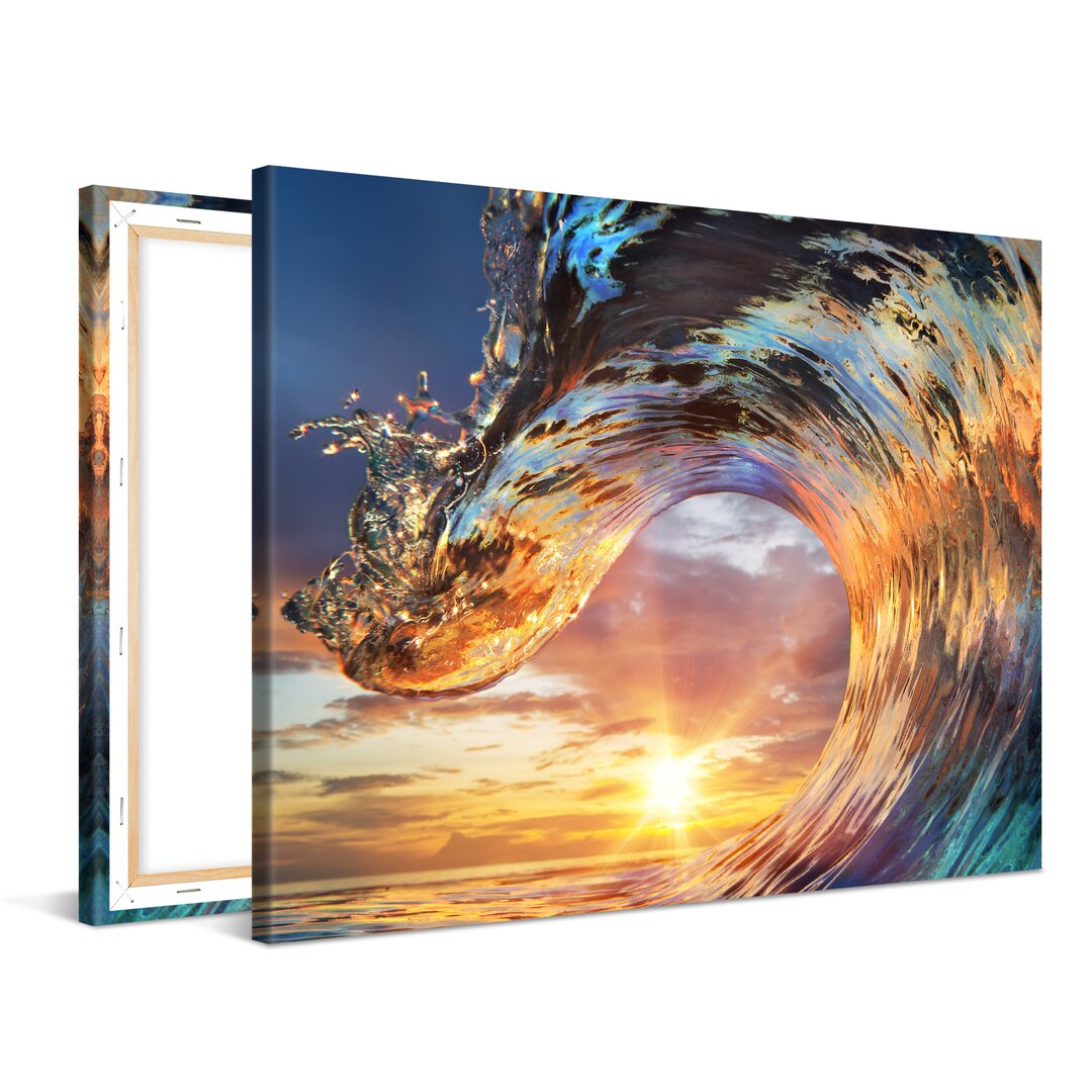 Leinwandbild Wave Sunset Xcm – Premium Leinwanddruck – Kunstdruck Auf Cm Holz-Keilrahmen Für Schlaf- Und Wohnzimmer – Ko...