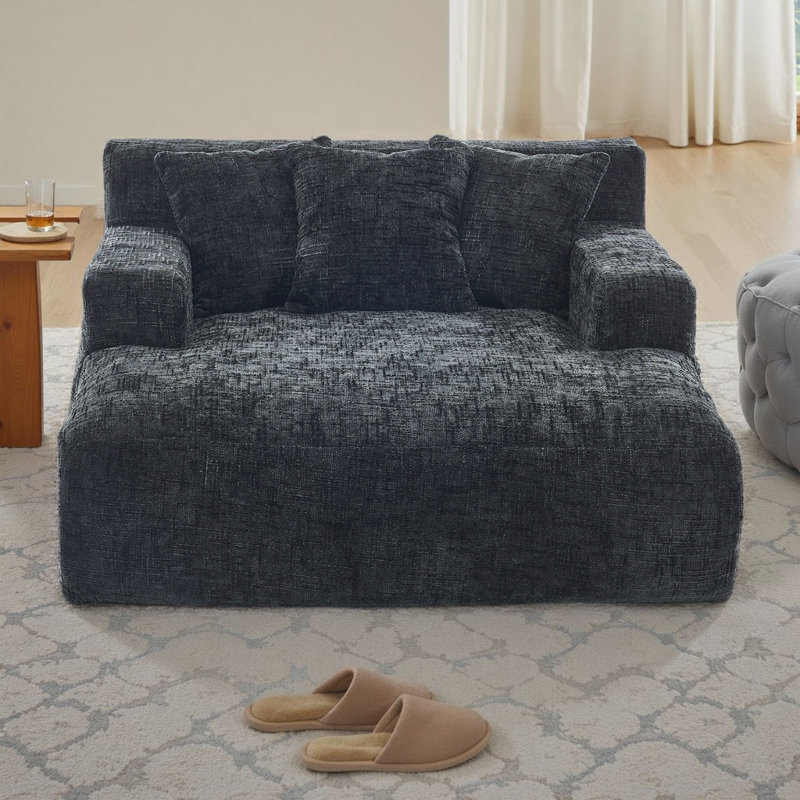 Canapé-lit Chenille Lazy avec 3 oreillers, Noir